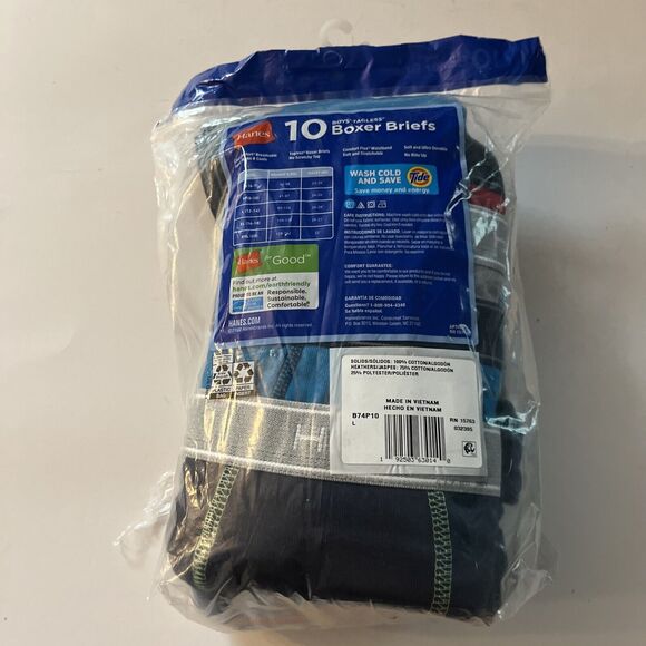 Hanes Boys Tagless Boxer Briefs Huge 10 Pack Super Soft Size Large 12-14 New - Picture 2 of 2